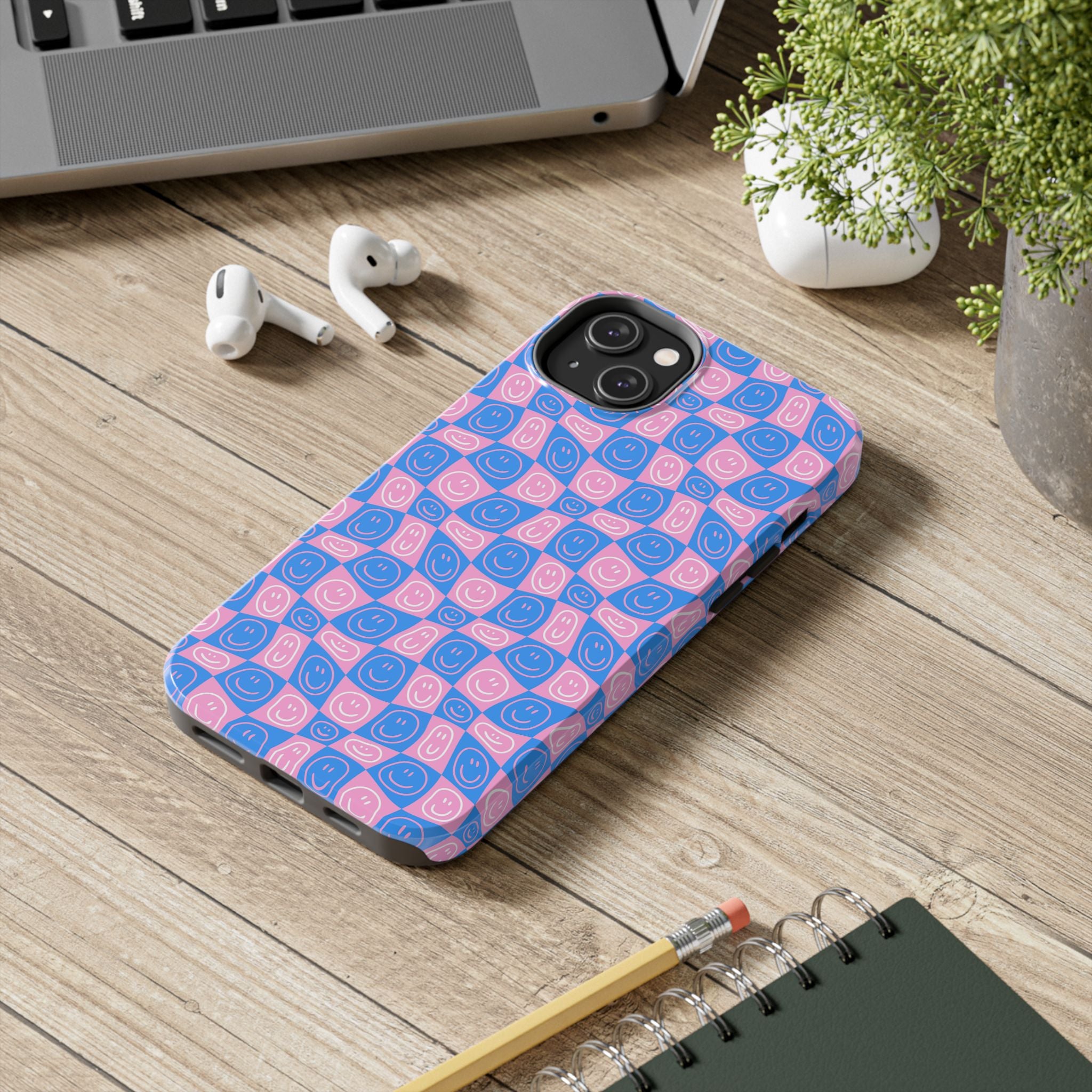 Pink and Blue Smiley Phone Case