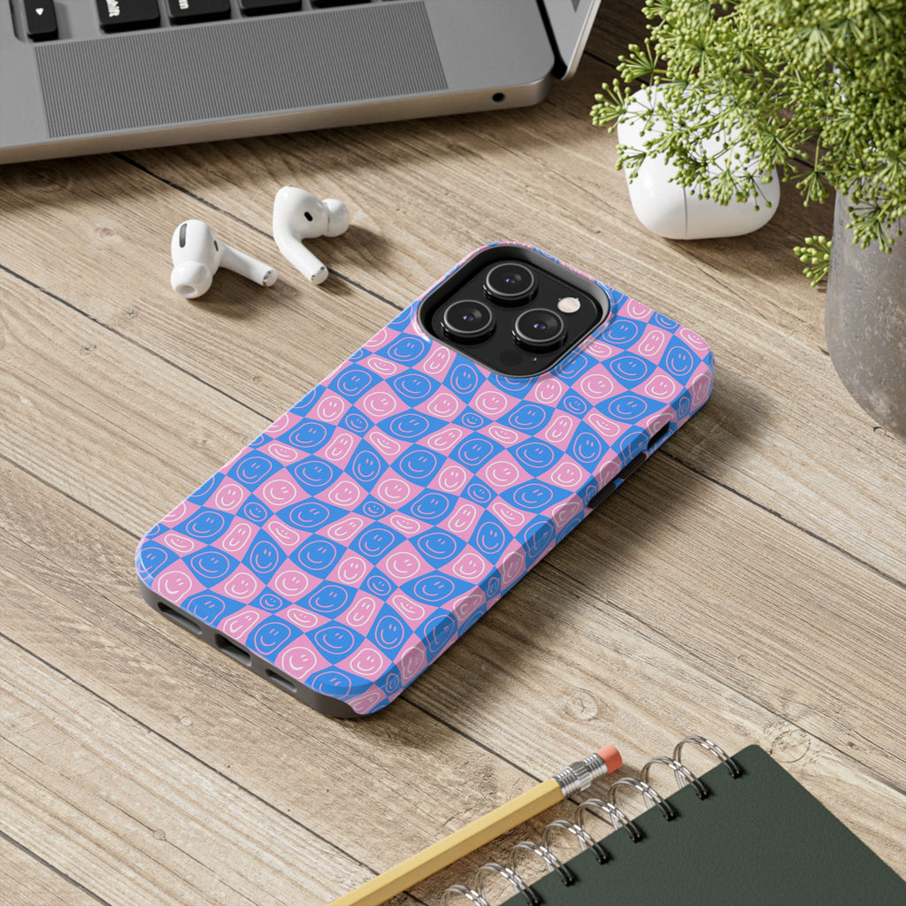 Pink and Blue Smiley Phone Case