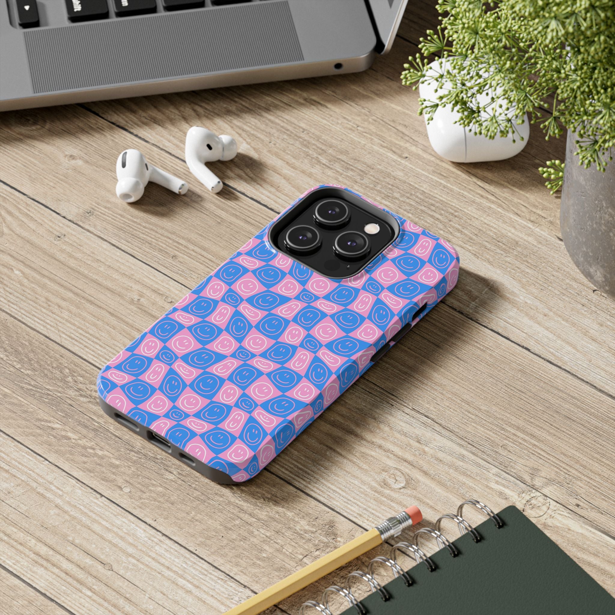 Pink and Blue Smiley Phone Case